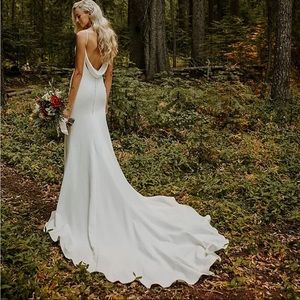 Beautiful Simple Open Back Wedding Dress With Button Detail